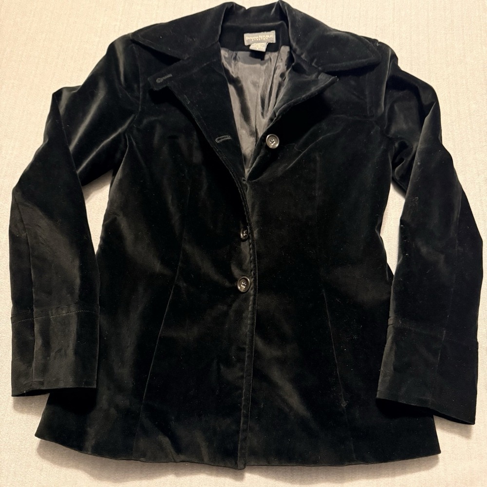 Banana Republic Stretch Black Velvet Blazer Womens Size 2 Fitted Jacket
